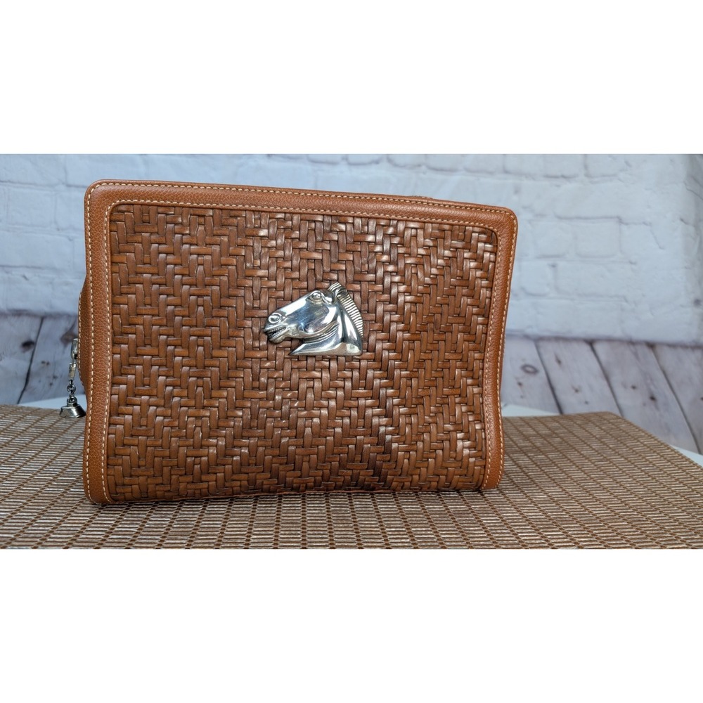 Barry Kieselstein-Cord RARE Brown Woven Leather Clutch - 925 Silver Horse head - Picture 2 of 16